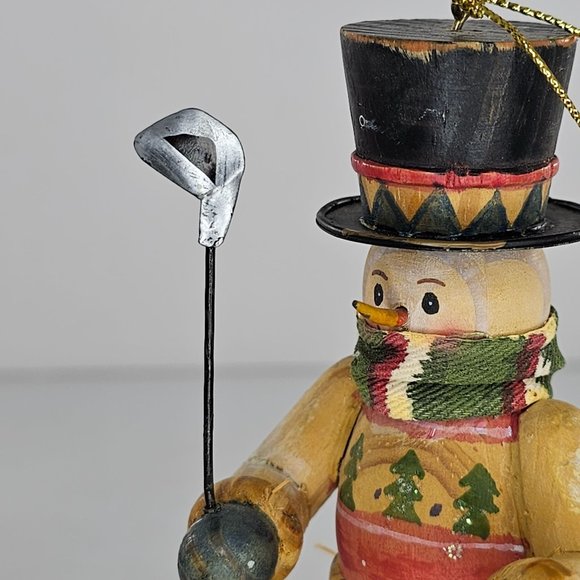 Wood Golfing Snowman Ornament Christmas Holiday Decor - Picture 8 of 9